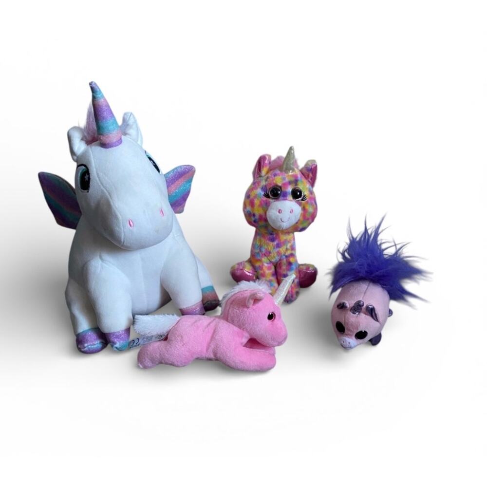 Unicorn Stuffed Animal Plush Bundle- lot of 4 Stuffy Stuffies Comfort Play